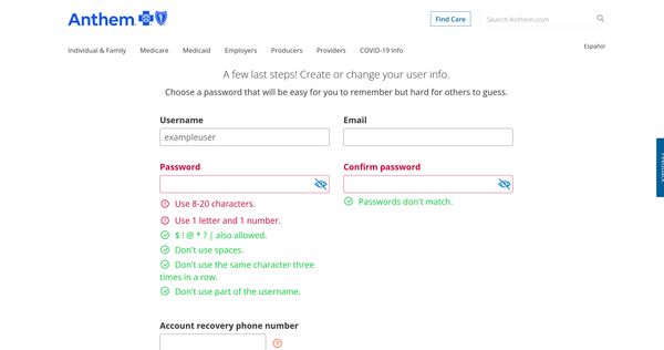 Anthem.com dumb password rule screenshot